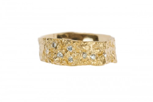 18ct Gold Lichen Textured  and Diamond Ring