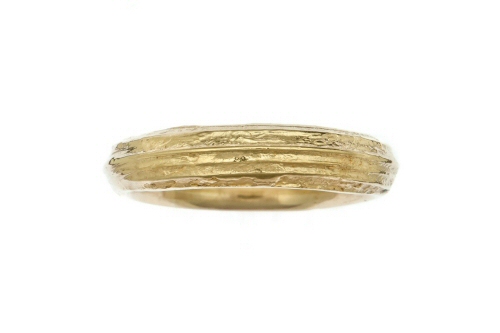 18ct Gold Lined Cow Parsley Stem Textured  Band Ring, Medium
