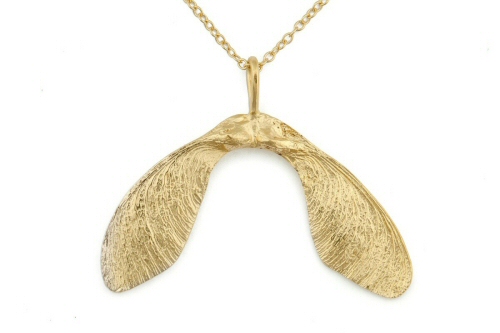 18ct Gold Large  Double Sycamore Seed Necklace