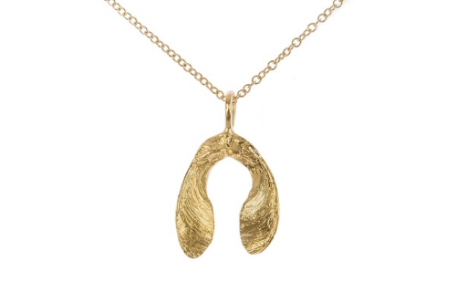 18ct Gold Small  Double Sycamore Seed Necklace