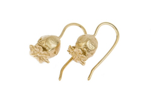 18ct Gold Poppy Seed Head Hook Earrings