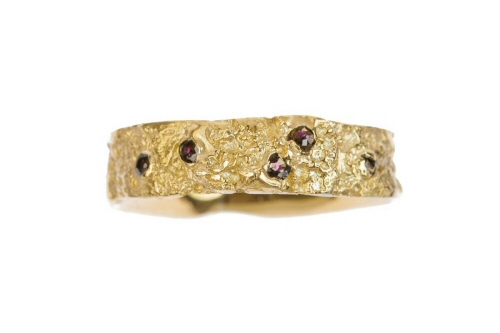 18ct Gold Lichen Textured  and Ruby Ring