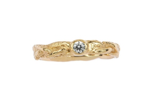 18ct Gold Plaited Twig and Diamond Ring
