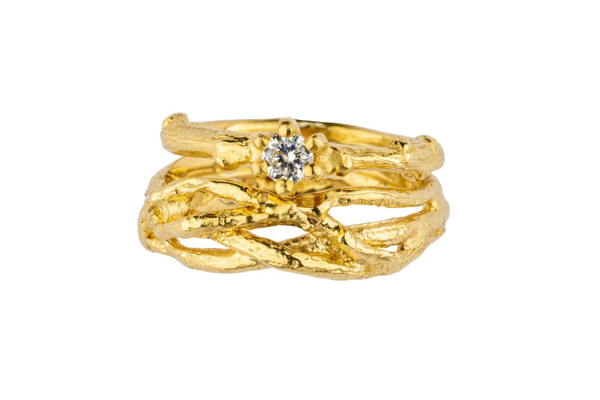 18ct Gold  Twig Wedding and Engagement Ring Set