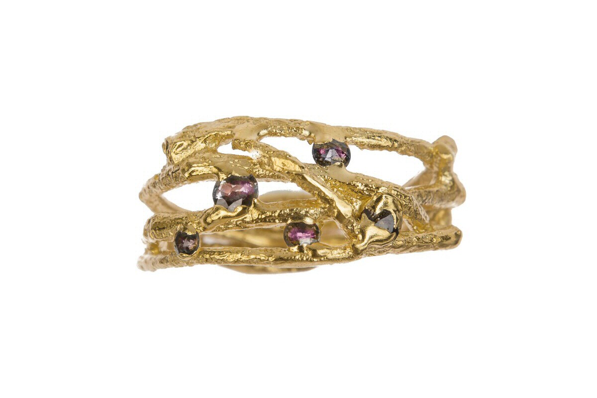 18ct Gold Entwined  Twig and Ruby Ring