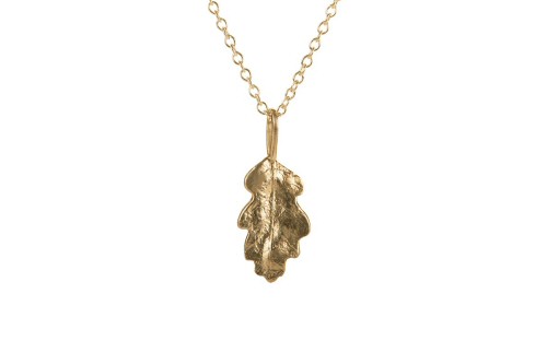 Tiny gold oak leaf pendant