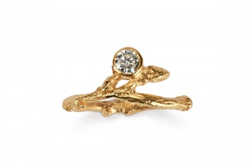 18ct Gold Slim Budded Twig and Diamond Ring