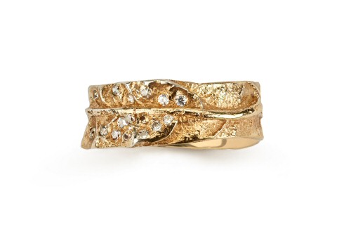 18ct Gold Oak Leaf Ring with Diamonds