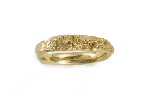 Lichen ring, slim gold band.