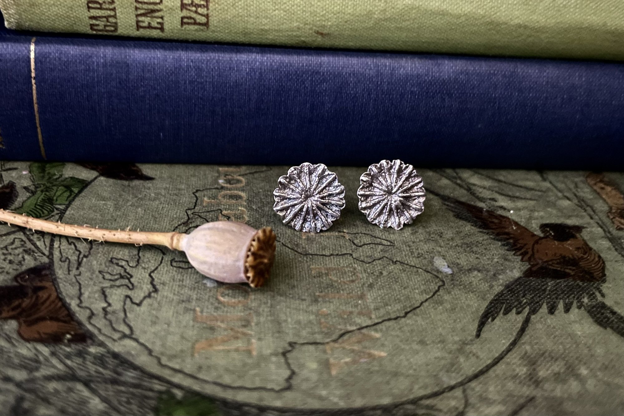 Red Poppy Seed Head Studs Red Poppy Seed Head Studs